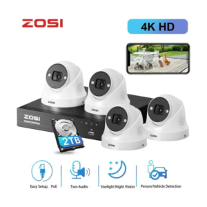 ZOSI 8 Channel 4 Camera 4K PoE Security Camera System with AI Human Detection